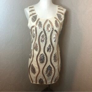 Jerry Beck Sequin Teardrop Flapper Dress L Large cream silver gold excellent